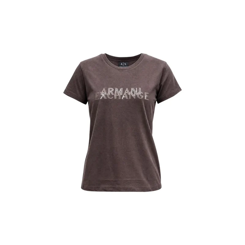 T-shirt en coton marron à col rond pour femme Armani Exchange