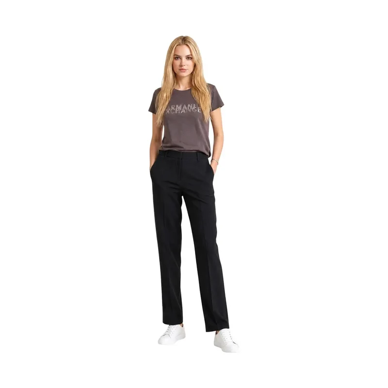 T-shirt en coton marron à col rond pour femme Armani Exchange