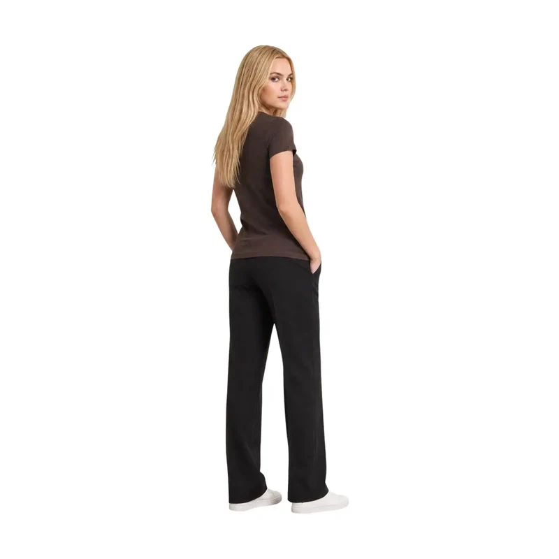 Haut en coton marron pour femmes Armani Exchange avec col en V, paillettes