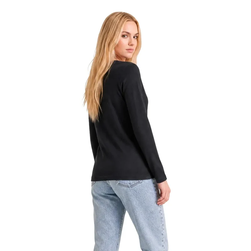 Armani Exchange T-shirt long à col rond en coton noir pour femmes