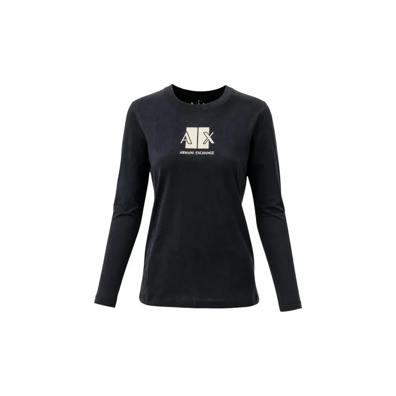Armani Exchange T-shirt long à col rond en coton noir pour femmes