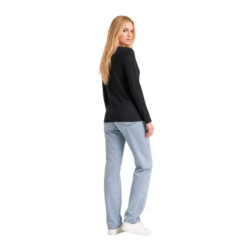 Armani Exchange T-shirt long à col rond en coton noir pour femmes