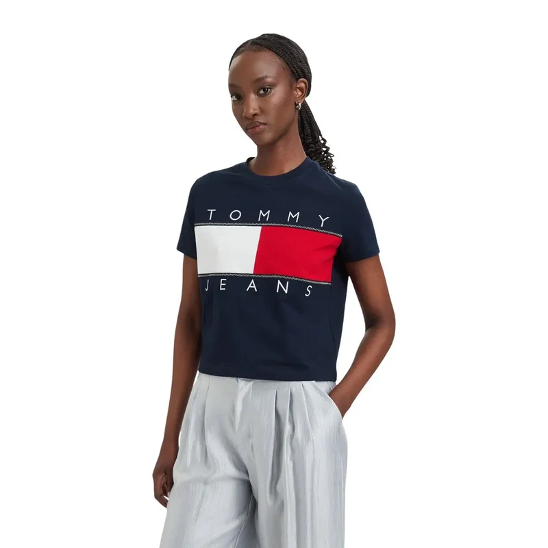 Chemise pour femmes en coton biologique bleu Tommy Hilfiger Jeans