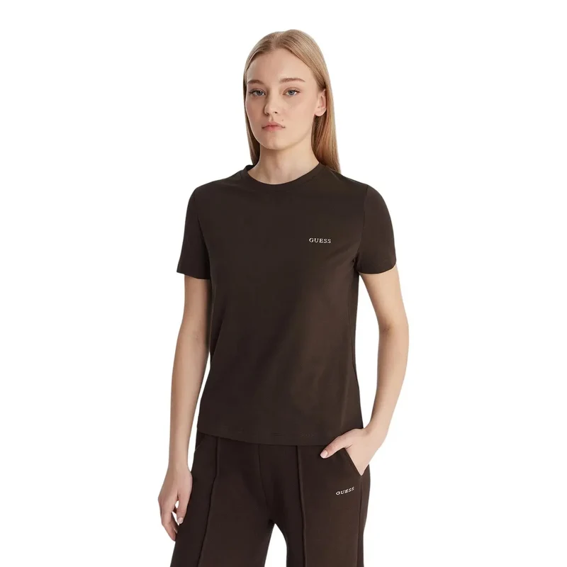 T-shirt à manches courtes « Tracey » en coton marron pour femmes de la collection Guess Active