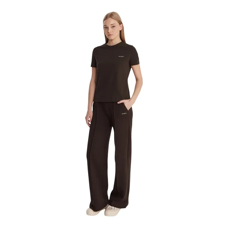 T-shirt à manches courtes « Tracey » en coton marron pour femmes de la collection Guess Active