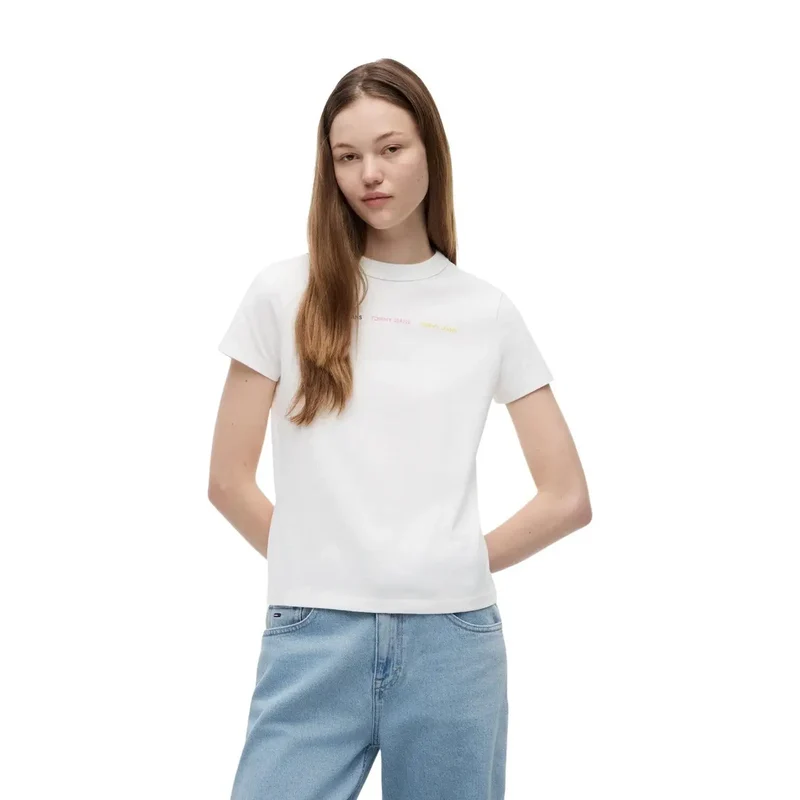 T-shirt court pour femmes Tommy Hilfiger en coton biologique blanc