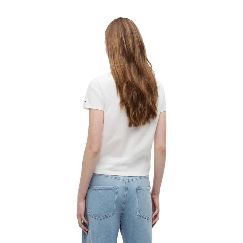 T-shirt court pour femmes Tommy Hilfiger en coton biologique blanc
