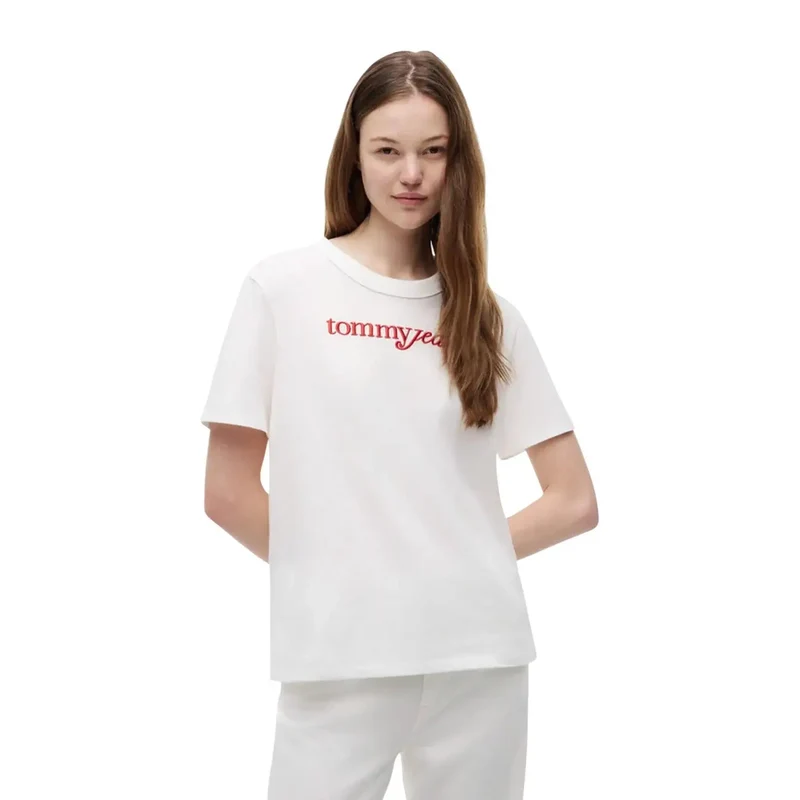 Chemise courte à manches courtes pour femmes Tommy Hilfiger, en coton biologique blanc