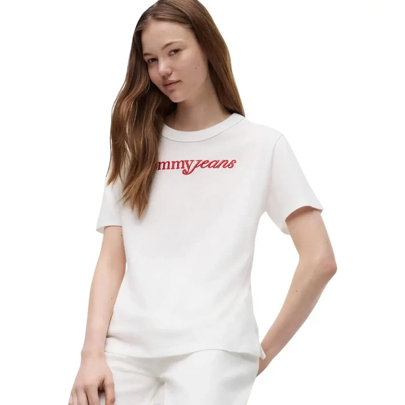 Chemise courte à manches courtes pour femmes Tommy Hilfiger, en coton biologique blanc