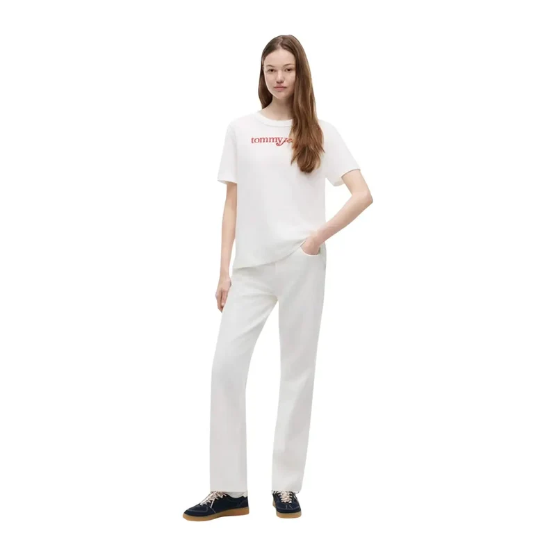 Chemise courte à manches courtes pour femmes Tommy Hilfiger, en coton biologique blanc