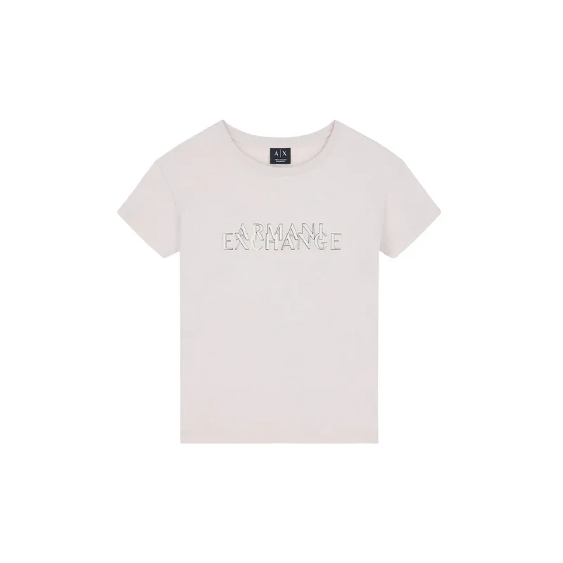 T-shirt pour femmes Armani Exchange en coton beige à col rond