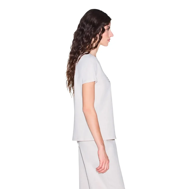 T-shirt pour femmes Armani Exchange en coton beige à col rond