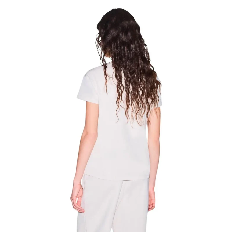 T-shirt pour femmes Armani Exchange en coton beige à col rond