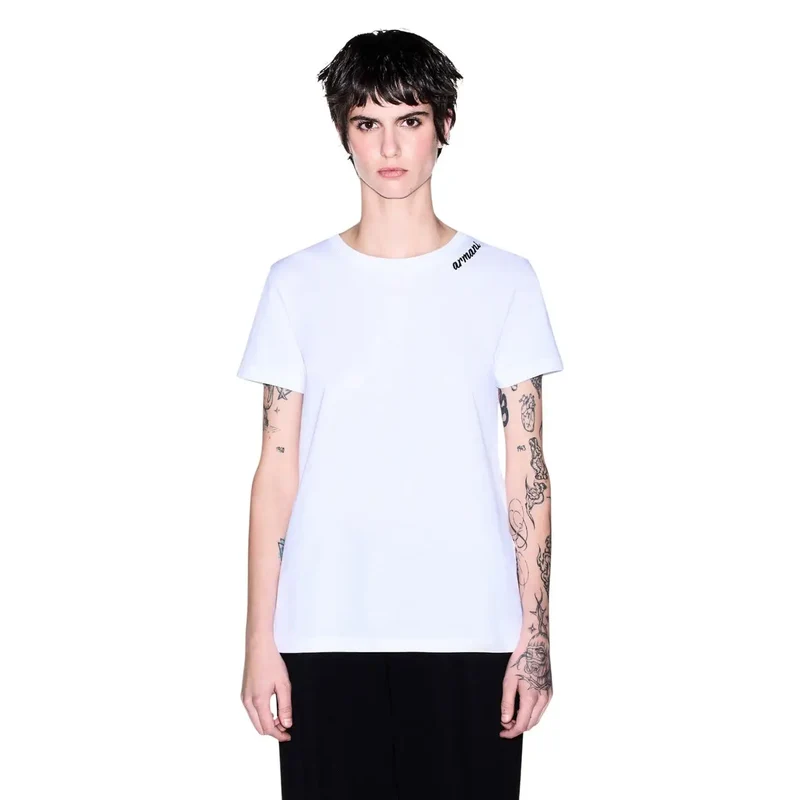 T-shirt pour femme Armani Exchange en coton blanc à col rond
