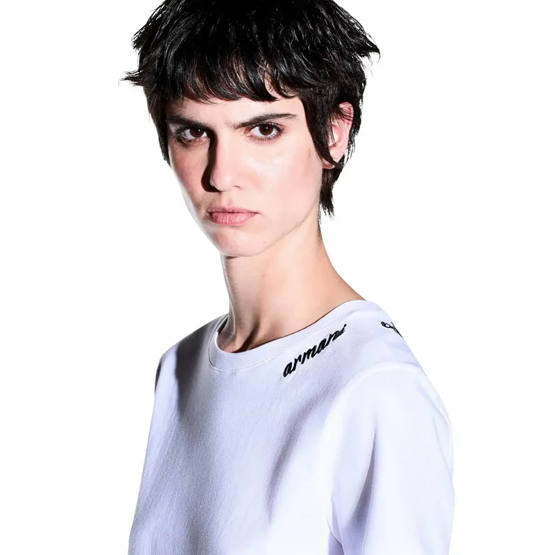 T-shirt pour femme Armani Exchange en coton blanc à col rond