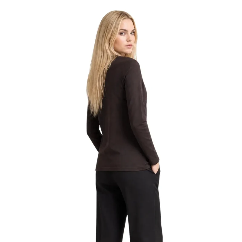 Haut T-shirt long à col rond en coton marron pour femmes Armani Exchange
