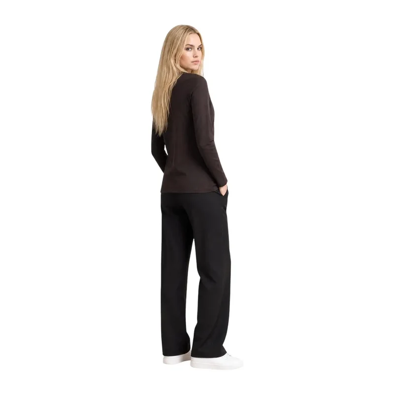 Haut T-shirt long à col rond en coton marron pour femmes Armani Exchange