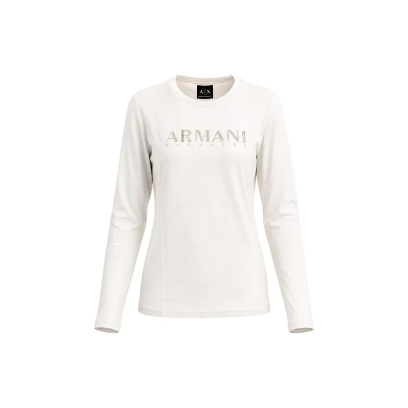 T-shirt pour femme en coton beige Armani Exchange, orné de strass