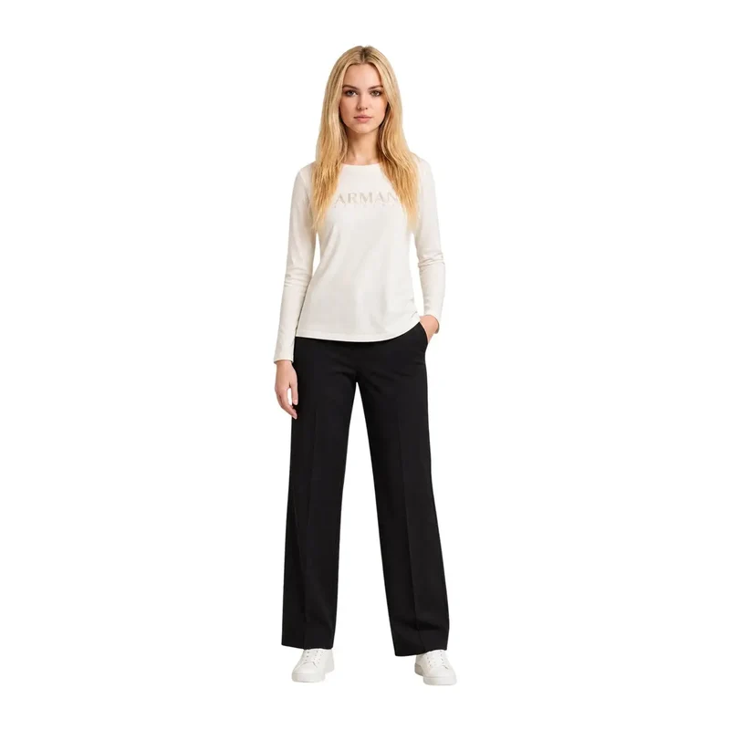 T-shirt pour femme en coton beige Armani Exchange, orné de strass