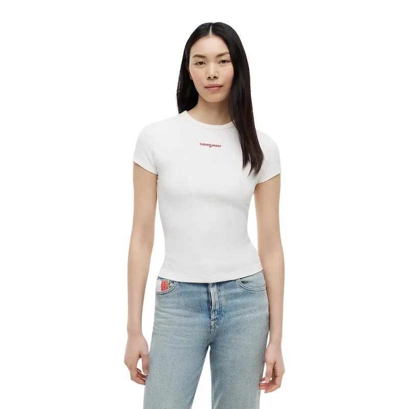 T-shirt blanc court pour femme en coton biologique Tommy Hilfiger