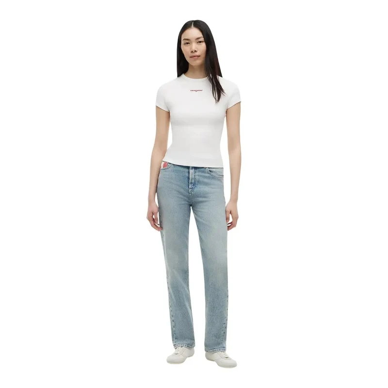 T-shirt blanc court pour femme en coton biologique Tommy Hilfiger