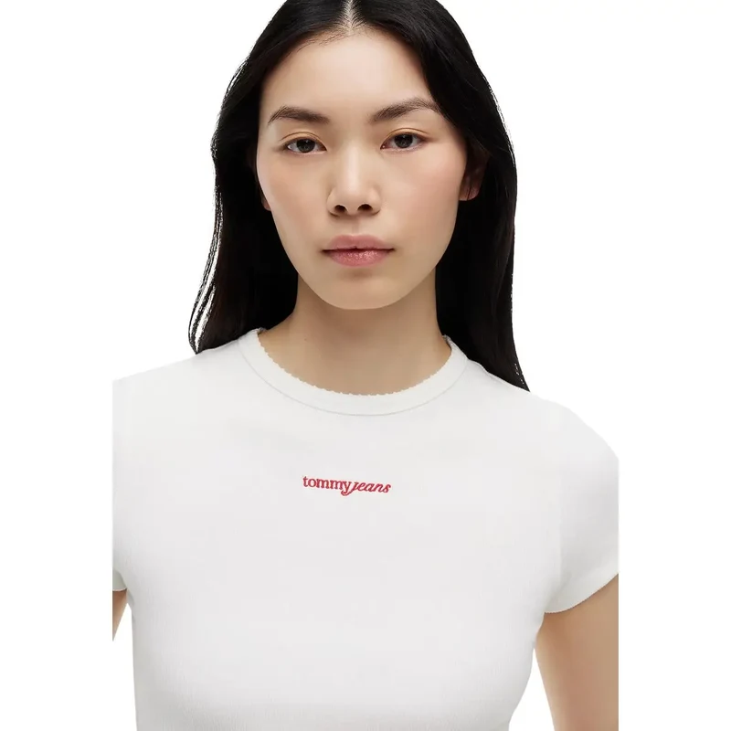T-shirt blanc court pour femme en coton biologique Tommy Hilfiger