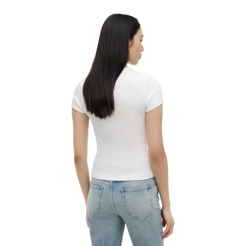 T-shirt blanc court pour femme en coton biologique Tommy Hilfiger