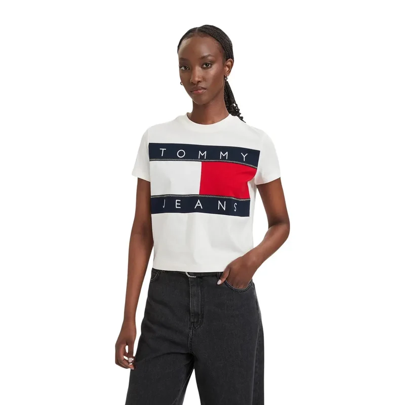 T-shirt Tommy Hilfiger pour femme, blanc, en coton biologique, col rond