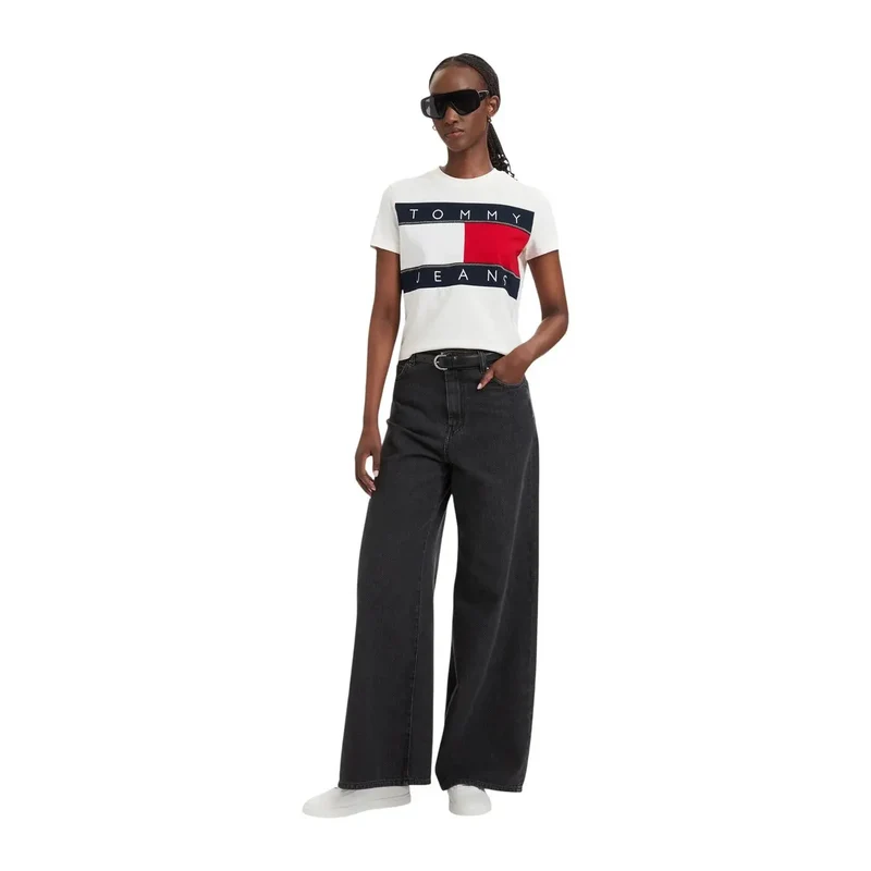 T-shirt Tommy Hilfiger pour femme, blanc, en coton biologique, col rond