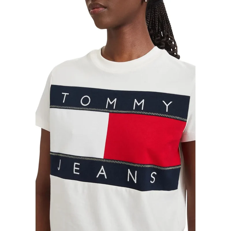 T-shirt Tommy Hilfiger pour femme, blanc, en coton biologique, col rond