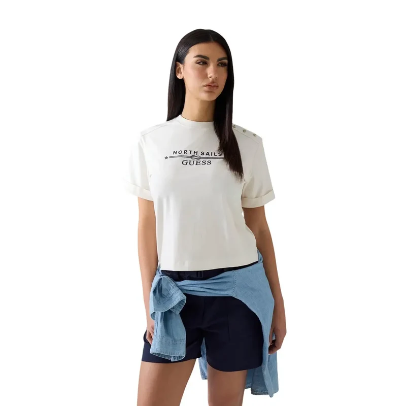 T-shirt à manches courtes à encolure ronde, logo en coton blanc pour femmes