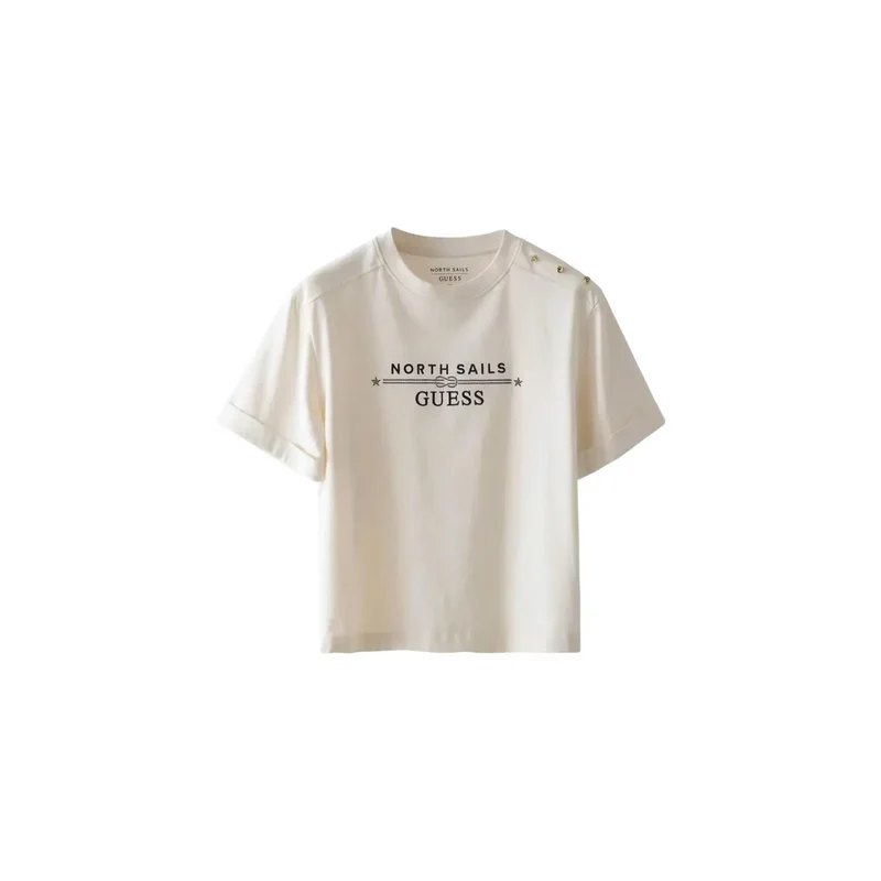 T-shirt à manches courtes à encolure ronde, logo en coton blanc pour femmes