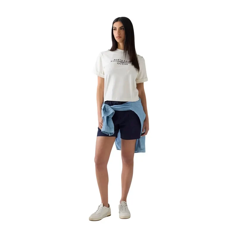 T-shirt à manches courtes à encolure ronde, logo en coton blanc pour femmes