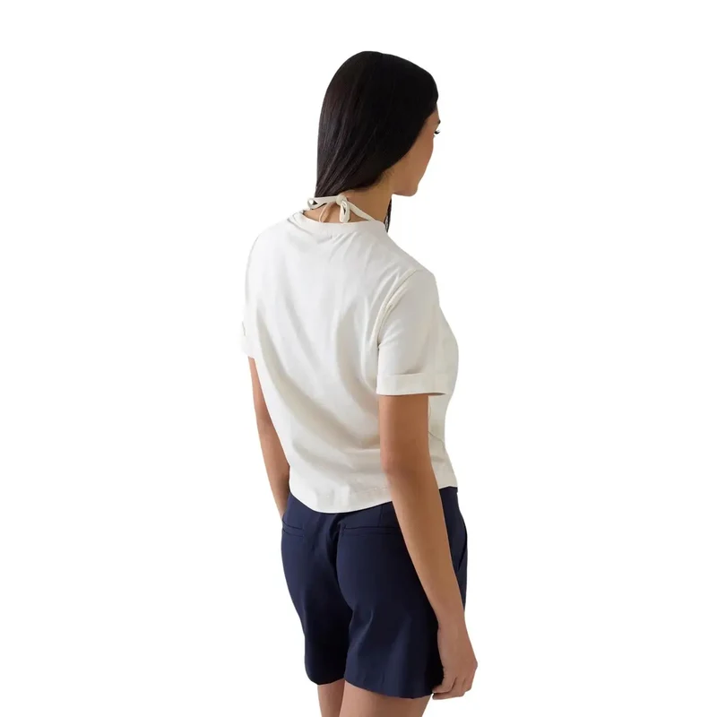 T-shirt à manches courtes à encolure ronde, logo en coton blanc pour femmes
