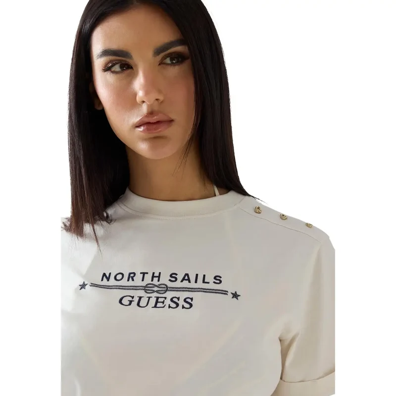 T-shirt à manches courtes à encolure ronde, logo en coton blanc pour femmes