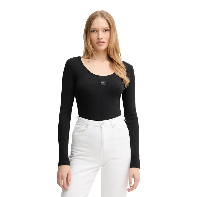 T-shirt Calvin Klein Jeans pour femmes, noir, en coton, manches longues