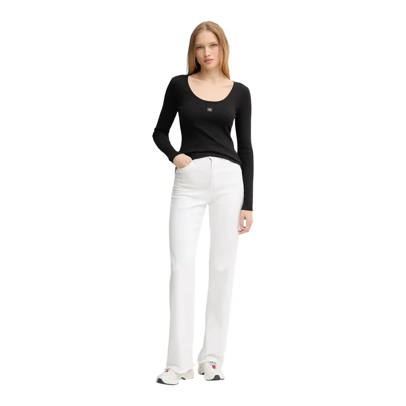 T-shirt Calvin Klein Jeans pour femmes, noir, en coton, manches longues