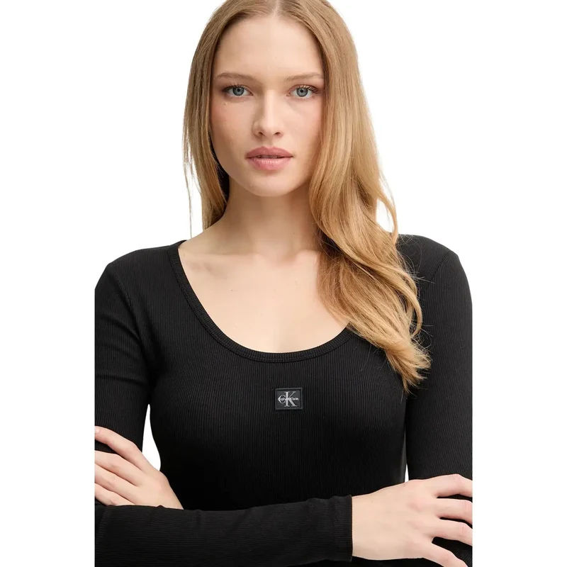 T-shirt Calvin Klein Jeans pour femmes, noir, en coton, manches longues