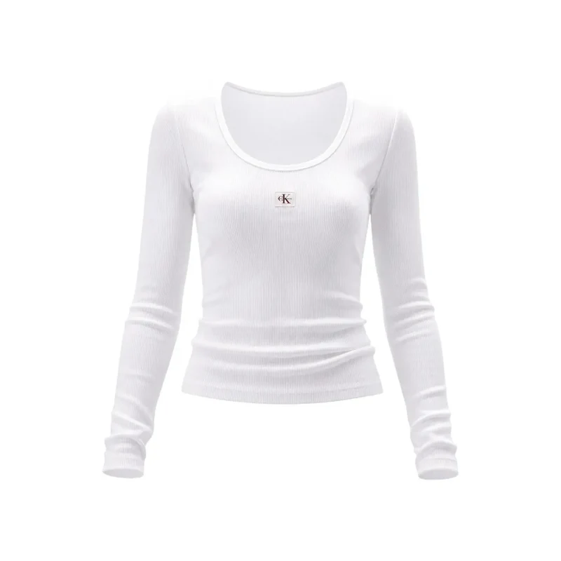 T-shirt long pour femme en coton mélangé avec élasthanne blanc de Calvin Klein Jeans