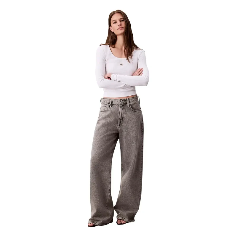 T-shirt long pour femme en coton mélangé avec élasthanne blanc de Calvin Klein Jeans