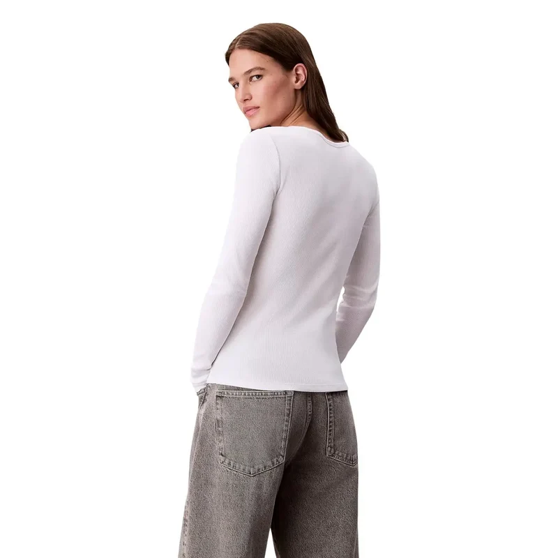 T-shirt long pour femme en coton mélangé avec élasthanne blanc de Calvin Klein Jeans