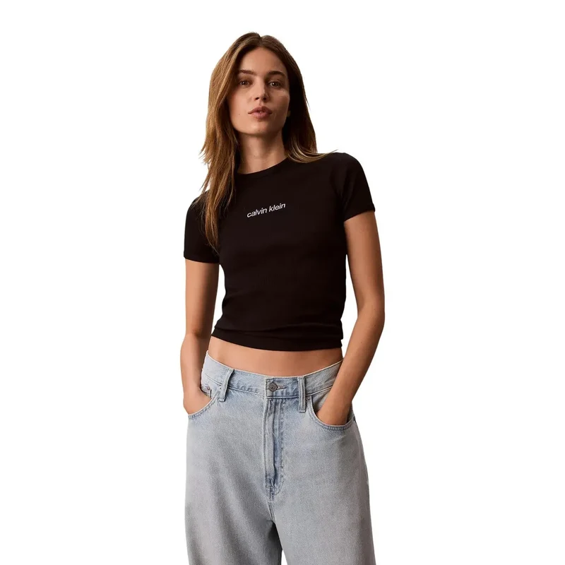 T-shirt en coton noir à col rond Calvin Klein Jeans pour femmes