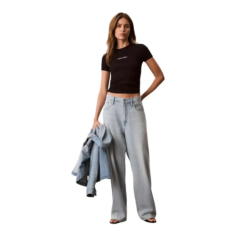 T-shirt en coton noir à col rond Calvin Klein Jeans pour femmes