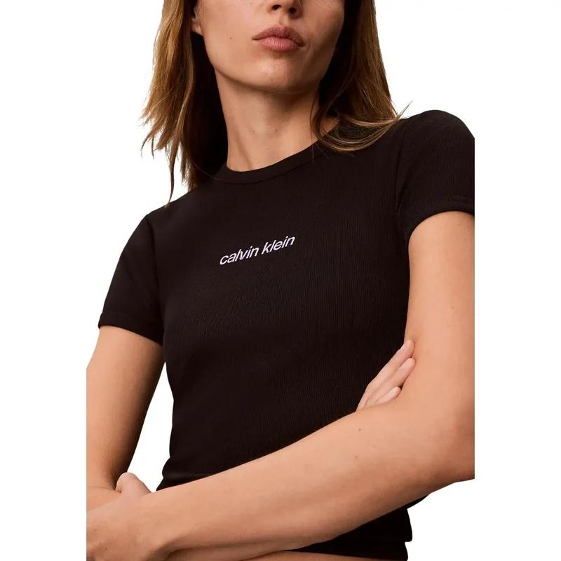 T-shirt en coton noir à col rond Calvin Klein Jeans pour femmes