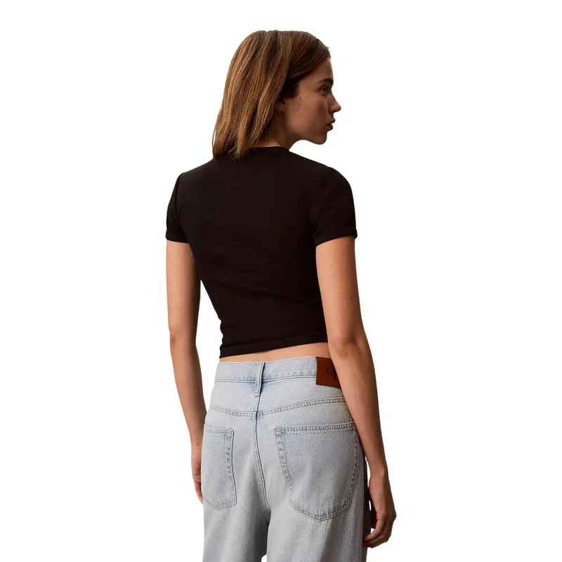 T-shirt en coton noir à col rond Calvin Klein Jeans pour femmes