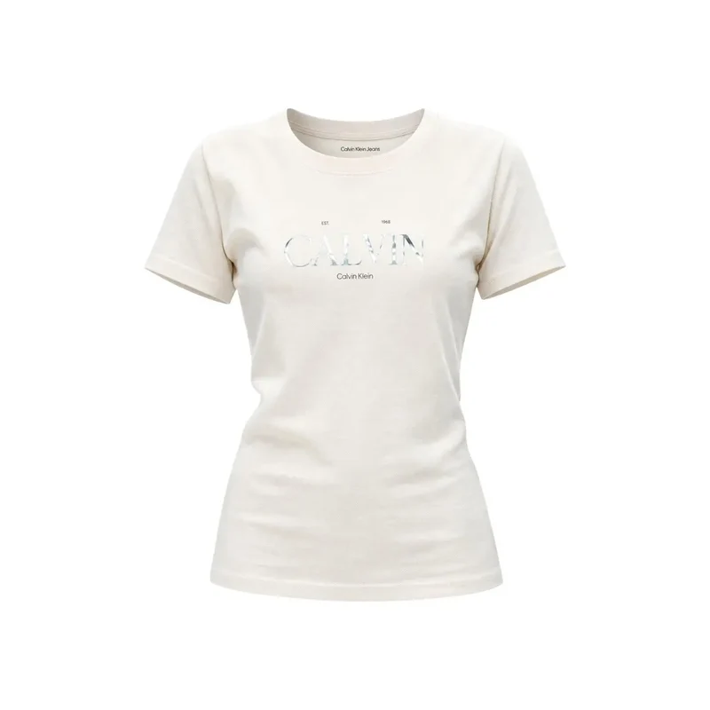Haut T-shirt femme en coton à col rond Calvin Klein Jeans Blanc