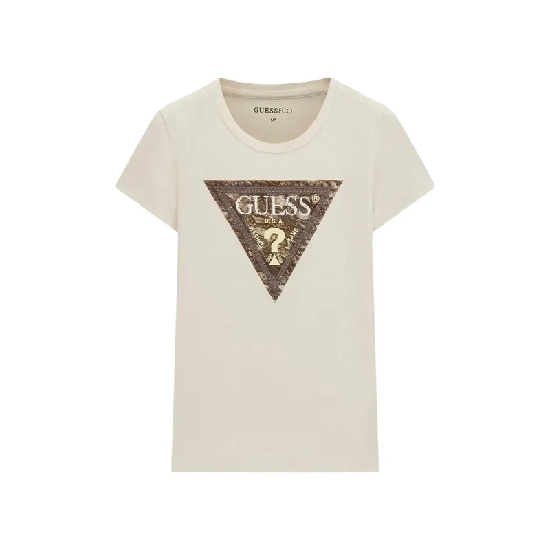 T-shirt Guess pour femme, en coton, imprimé serpent, coupe triangle, blanc, col rond