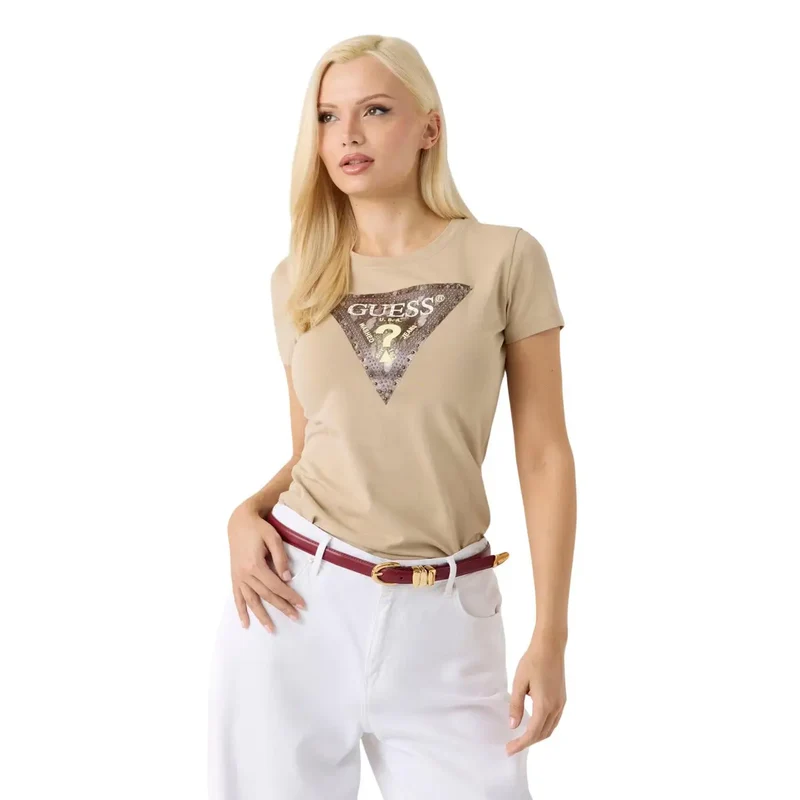 T-shirt Guess pour femme, en coton, imprimé serpent, coupe triangle, blanc, col rond