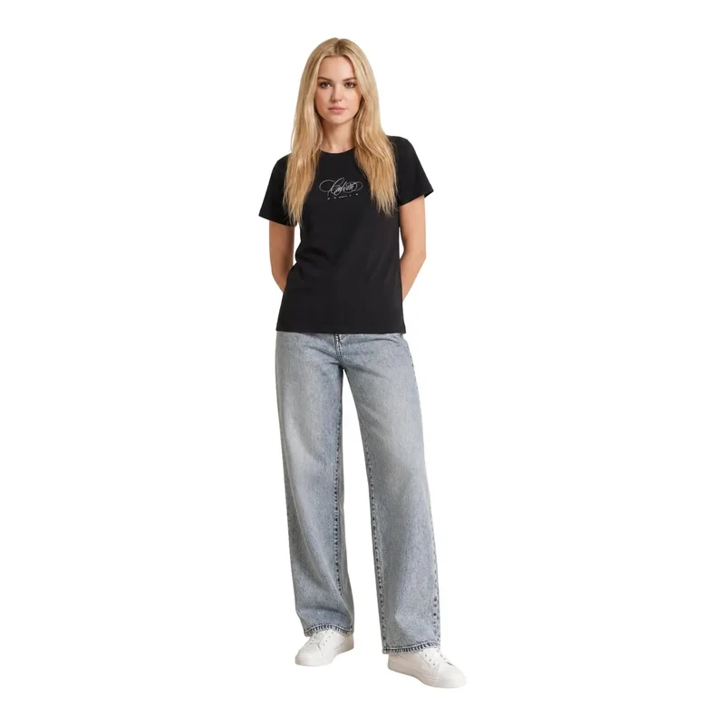 T-shirt classique en coton noir pour femme Calvin Klein Jeans