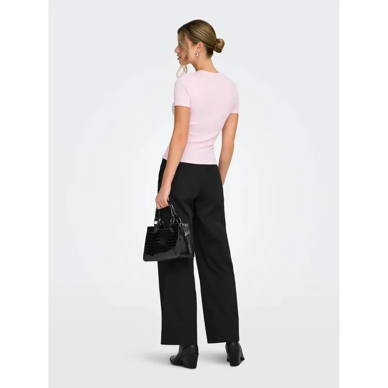 T-shirt rose à col rond court pour femme Only, en mélange de polyester
